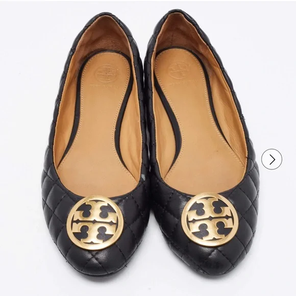 Tory Burch black quilted leather Benton ballet flats - Picture 1 of 15
